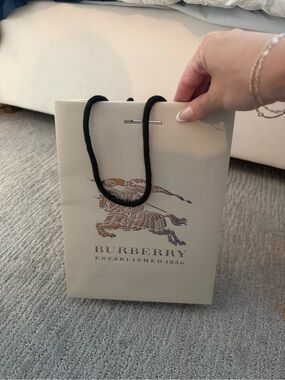 Burberry Cream Gift Bag with Black Rope Handles and Bronze Logo